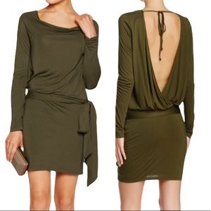 Haute Hippie Army Green Draped Faux Wrap Drop Waist Modal Jersey Tunic Dress - M